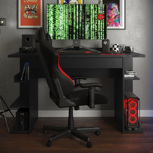 MESA DE COMPUTADOR ESCRIVANINHA 136CM COM GAVETA E NICHO GAMER PRETO