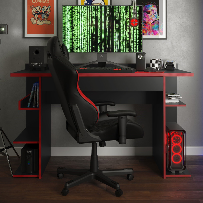 MESA DE COMPUTADOR ESCRIVANINHA 136CM COM GAVETA E NICHO GAMER PRETO/VERMELHO