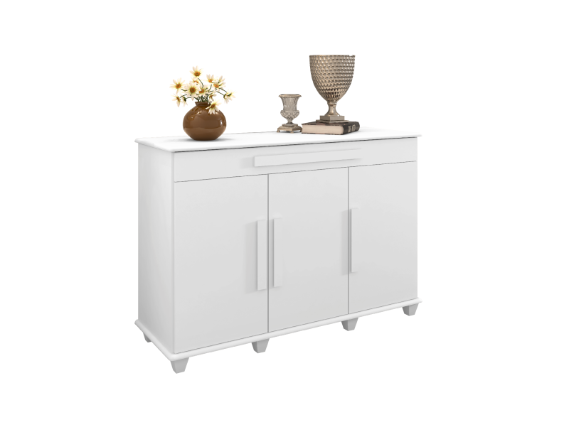 BALCÃO APARADOR BUFFET 137CM 3 PORTAS COM GAVETA RUBI BRANCO