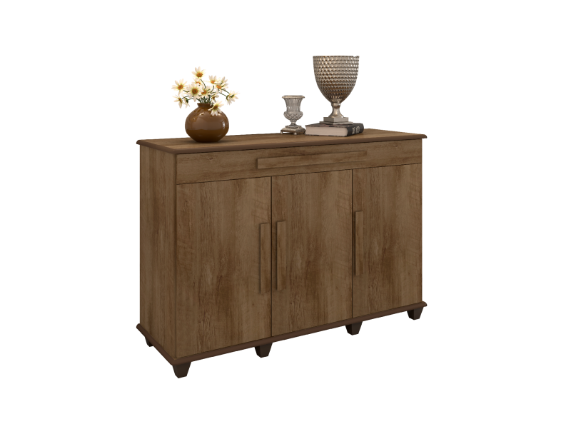 BALCÃO APARADOR BUFFET 137CM 3 PORTAS COM GAVETA RUBI FREIJO