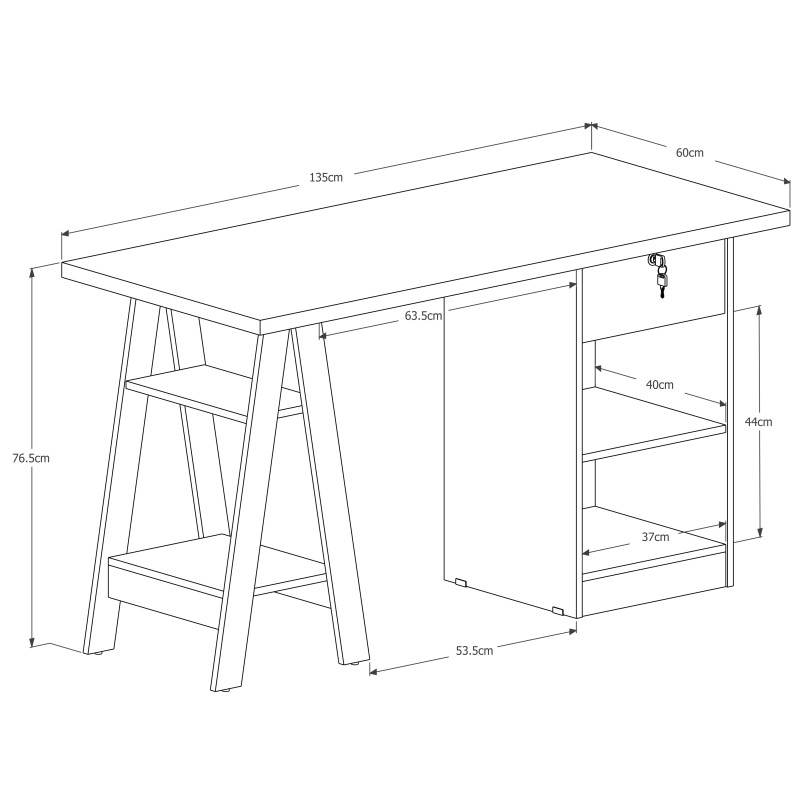 MESA DE COMPUTADOR ESCRIVANINHA PES CAVALETE 135CM COM GAVETA BALI BRANCO