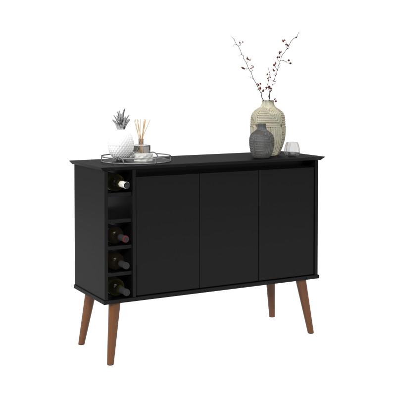 APARADOR BUFFET RETRÔ 106CM COM ADEGA 3 PORTAS LONDON PRETO