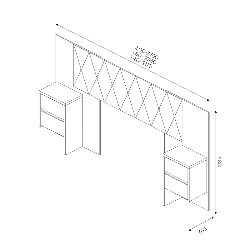 CABECEIRA PAINEL ADAPTÁVEL COM REVESTIMENTO VELUDO DE 140CM ATÉ 200CM COM CRIADO E GAVETAS FLORIDA ARTICO/AZUL