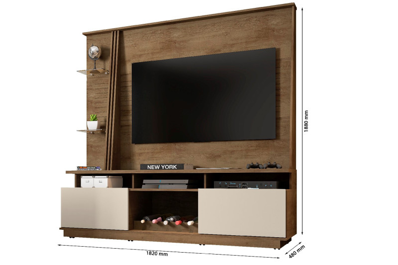 HOME PAINEL PARA TV 60 POLEGADAS 182CM COM ADEGA E 2 PORTAS CANCUN FREIJO/OFF WHITE