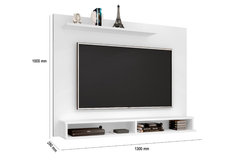 PAINEL HOME SUSPENSO PARA TV 46 POLEGADAS 130CM COM PRATELEIRA E NICHO VENUS BRANCO