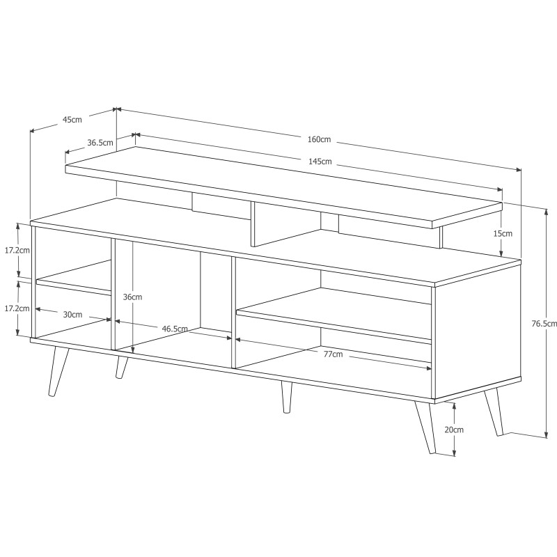 RACK BANCADA RETRO TV 65 POLEGADAS 160CM PRATELEIRA VIENA OFF WHITE/CANELA