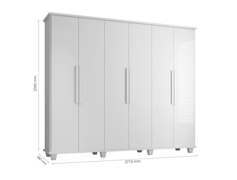 ROUPEIRO SEM ESPELHO 271CM COM 6 PORTAS E 4 GAVETAS CANADA BRANCO