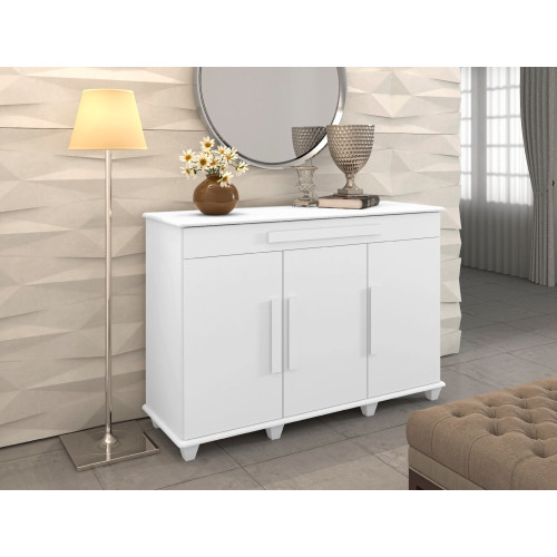 BALCÃO APARADOR BUFFET 137CM 3 PORTAS COM GAVETA RUBI BRANCO