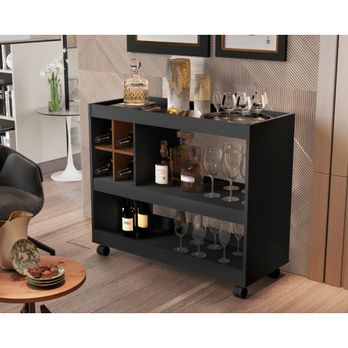 APARADOR BUFFET BARZINHO 090CM COM ADEGA 4050 PRETO/CARAMELO