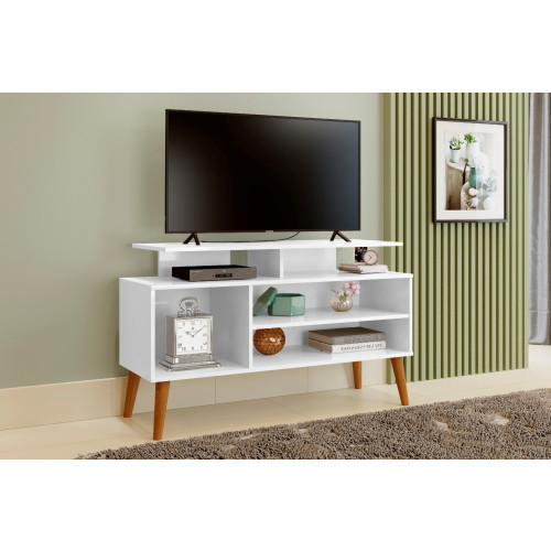 RACK BANCADA RETRO TV 42 POLEGADAS 110CM PRATELEIRA E NICHO LYON BRANCO