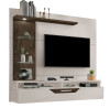 PAINEL HOME SUSPENSO LED PARA TV 60 POLEGADAS 180CM COM PRATELEIRA E PORTA ZEUS OFF WHITE/NOGAL